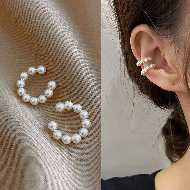 Pearl Ear Cuff Clip C-Shaped Earrings