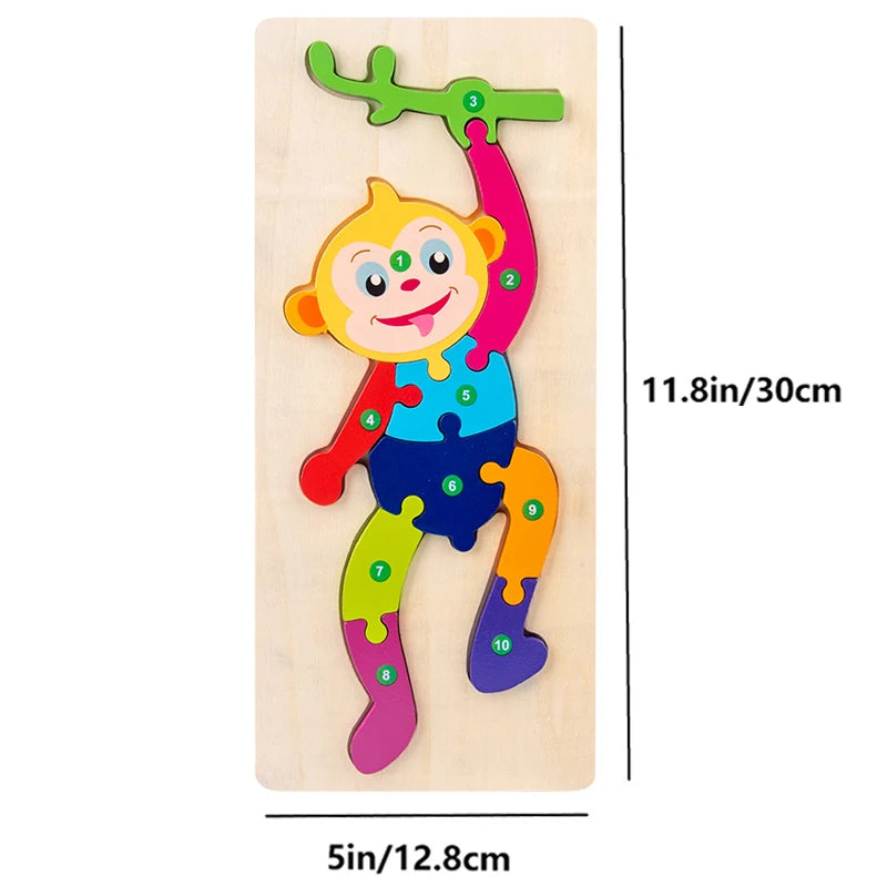 Rectangle Wooden Puzzle for Kids, Animals Vehicles Pattern Colorful Wood Numbered Puzzles For Toddlers