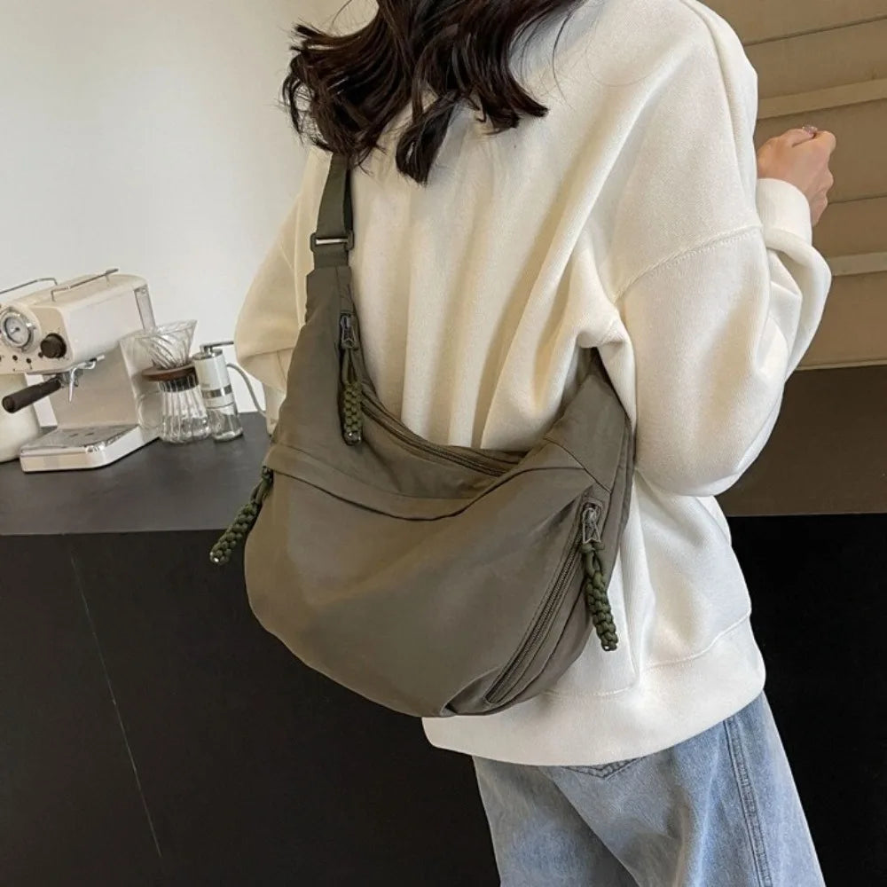 New Canvas Crossbody Bags Large Capacity Korean Simplified Shoulder Bag Lightweight Solid Color Dumpling Bag Travel