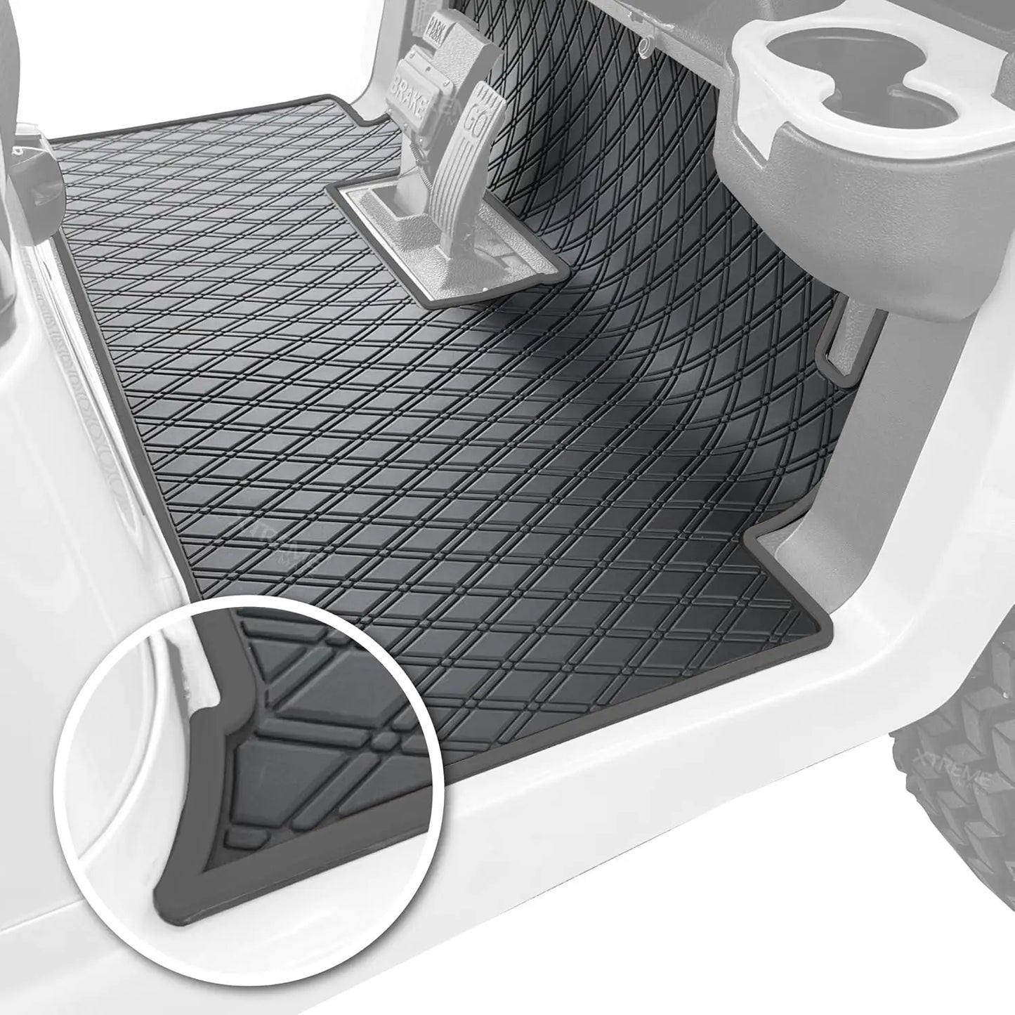 Club Car Compatible Golf Cart Mat, Full Coverage Rubber Floor Liner -(2004-2024+)/Onward & Tempo (2017-2024+) - All Black