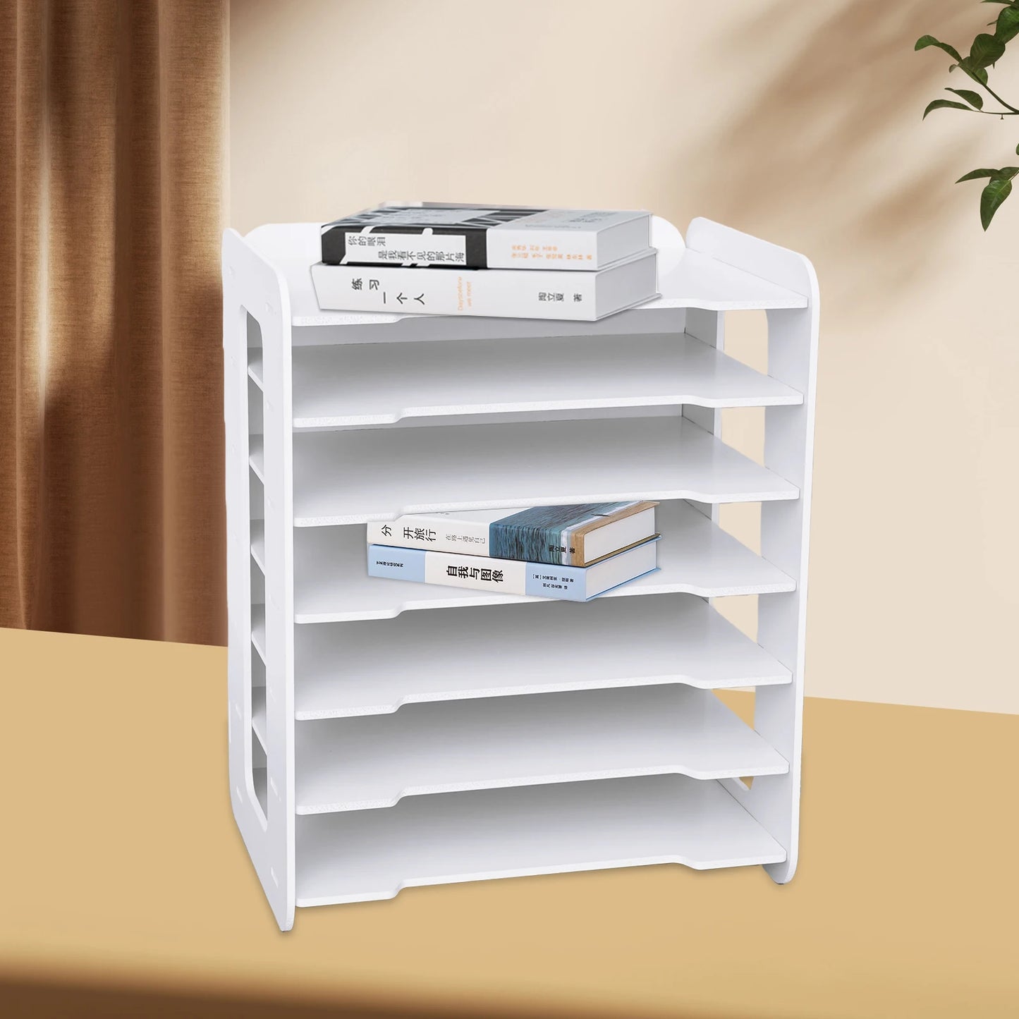 7 Tier White Wooden Office Desk Desktop Organizers and Accessories Letter Tray Paper Sorter Holder File Rack Shelf Lite