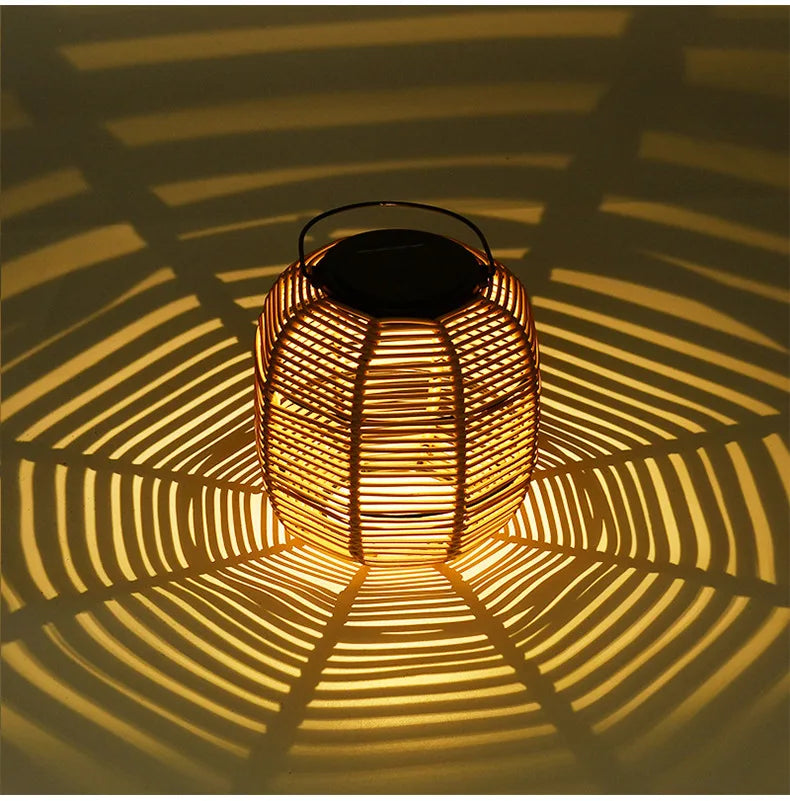 E2 Outdoor Solar Lamp Rattan Lantern Courtyard Balcony Garden Solar Decoration Lights Creative Atmosphere Lamp Bamboo Chandelier