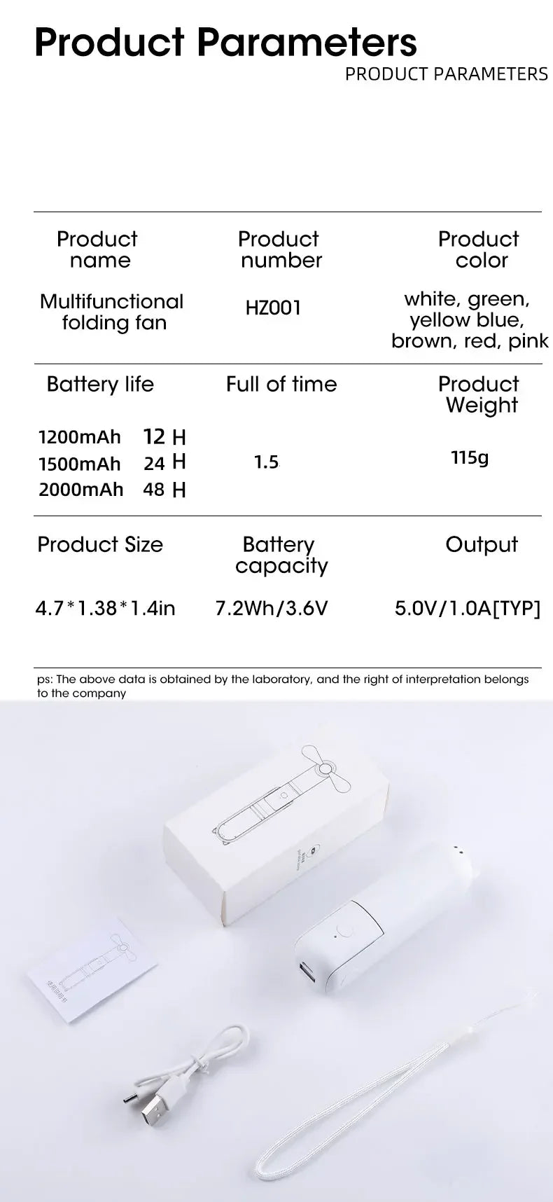 2000mAh Mini Portable Fan USB Rechargeable Handheld Desktop Fan