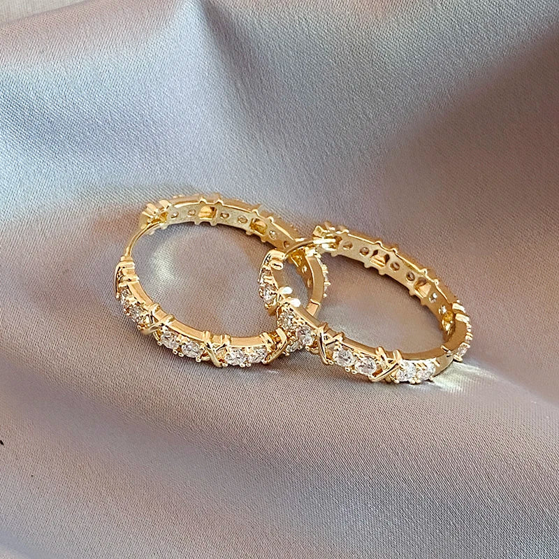 Zircon X Metal Hoop Earrings Jewellery Set