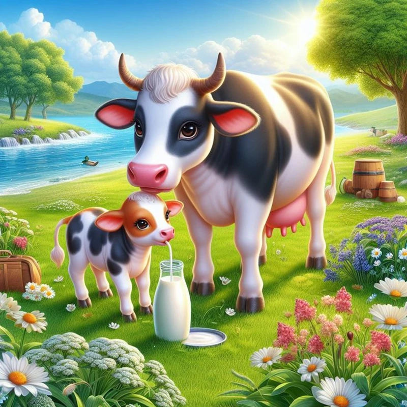 Cute Cow DIY Diamond Painting Kit Funny Ox Animals Pictures Diamond Embroidery Mosaic Oil Painting Handicraft Home Decor