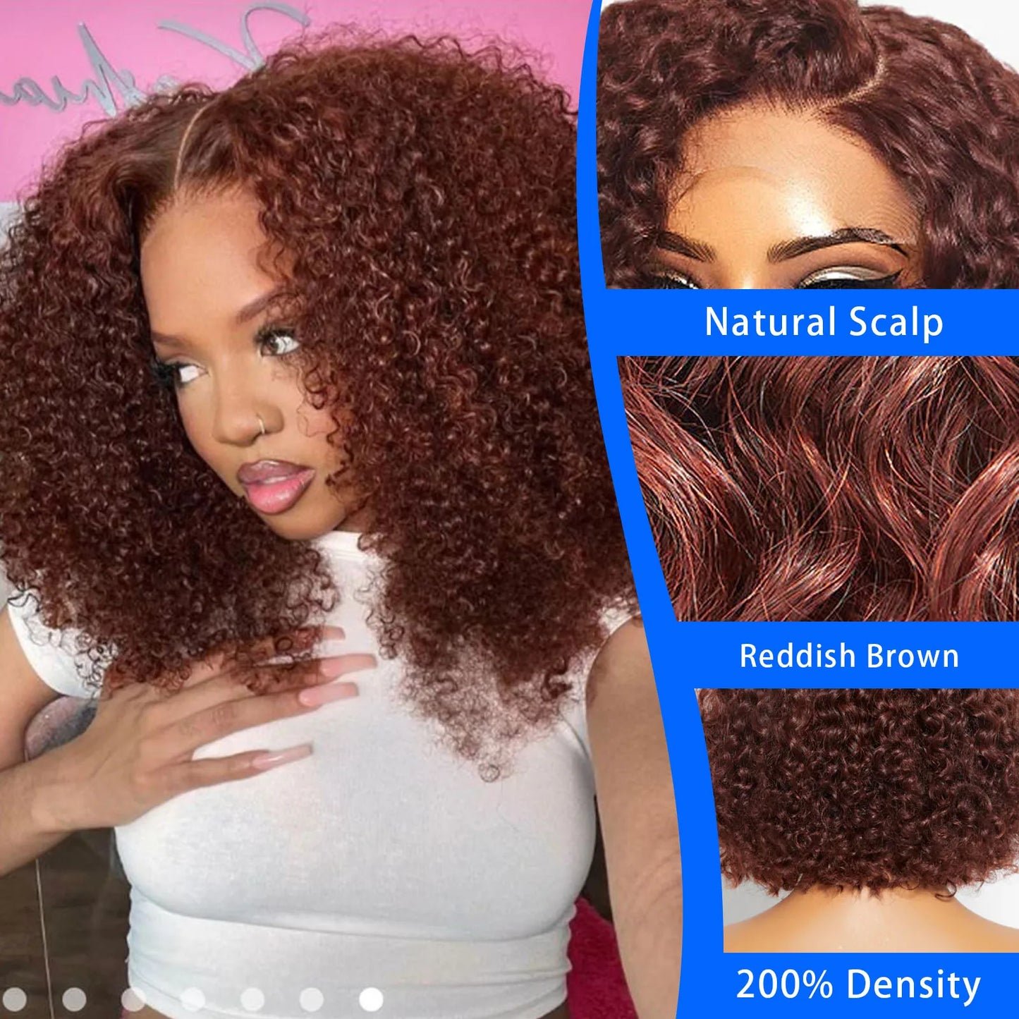 Short Bob Wigs Reddish Brown Curly Bob Wig Red Colored Lace Front Human Hair Wigs For Women Brazilian Pre Plucked Bob 12 14 Inch