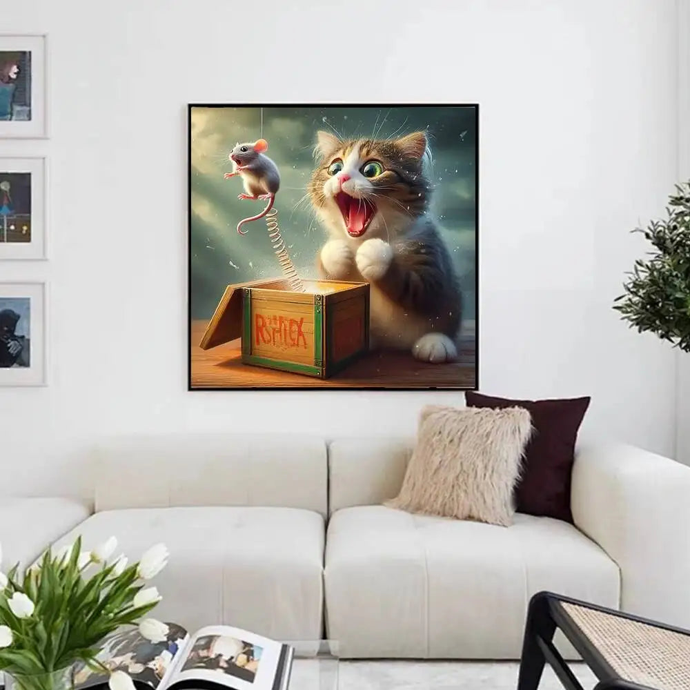 Huacan New Diamond Painting Cartoon Cat Full Diamond Mosaic Animal Complete Kit Diy Handmade Gift Funny Home Decor