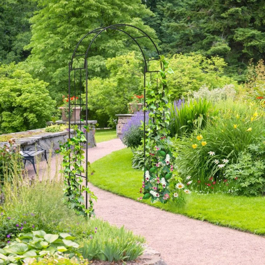 7.5 Feet Metal Garden Arch for Climbing Plants and Outdoor Garden Dr