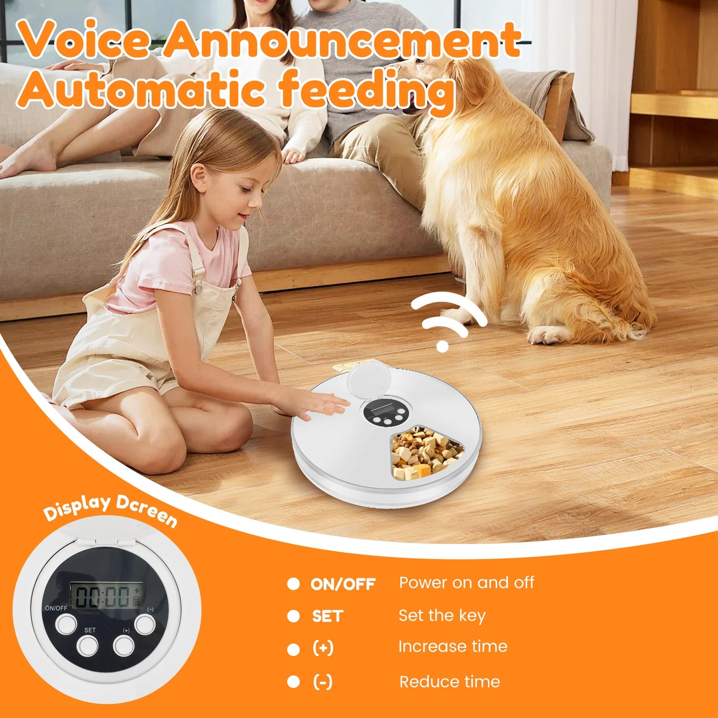 Automatic Pet Feeder 6-Grids 24 Hour Timing Wet/Dry Snacks Feeding Device Battery Powered For Cats Dogs Foods Dispenser