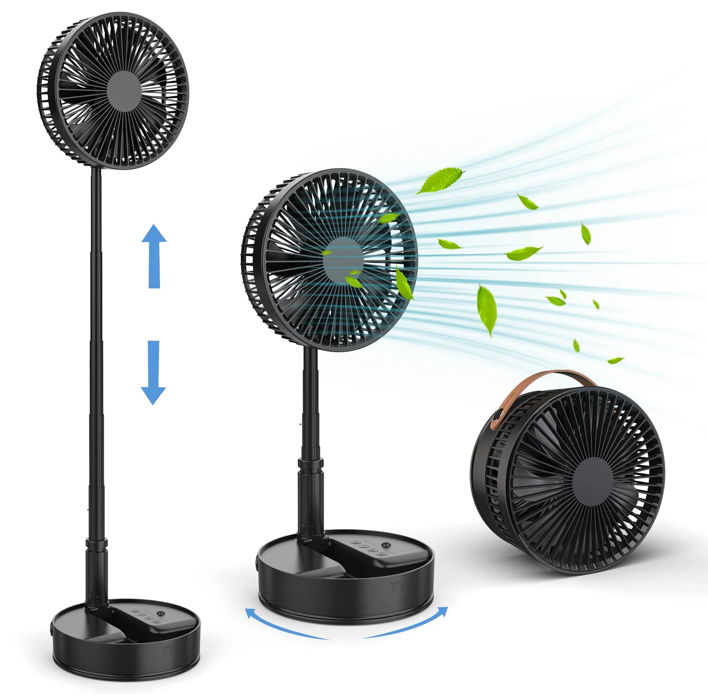 Remote Control Hand Strap &USB Charging Port Battery Operated Portable Standing Fan, 4 Speed, Timer for Camping Travel Outdoor,