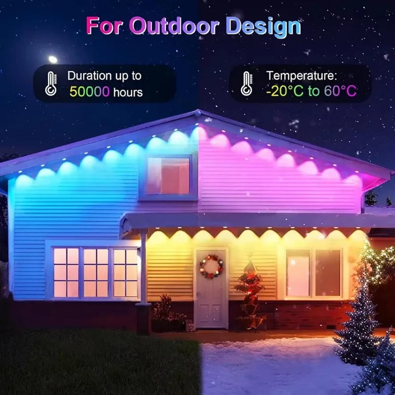 LED Lights 45M Permanent Outdoor Lights Smart RGBIC Eaves Festival Flashing Lighting Fairy String Christmas Holiday Decorations