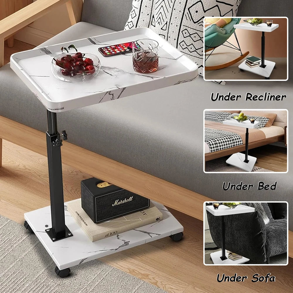 Adjustable Rolling Cart Overbed Bedside Table Laptop Desk Couch Side 360° Rotatable Sofa Tray Table Computer Desk Home Food Tray