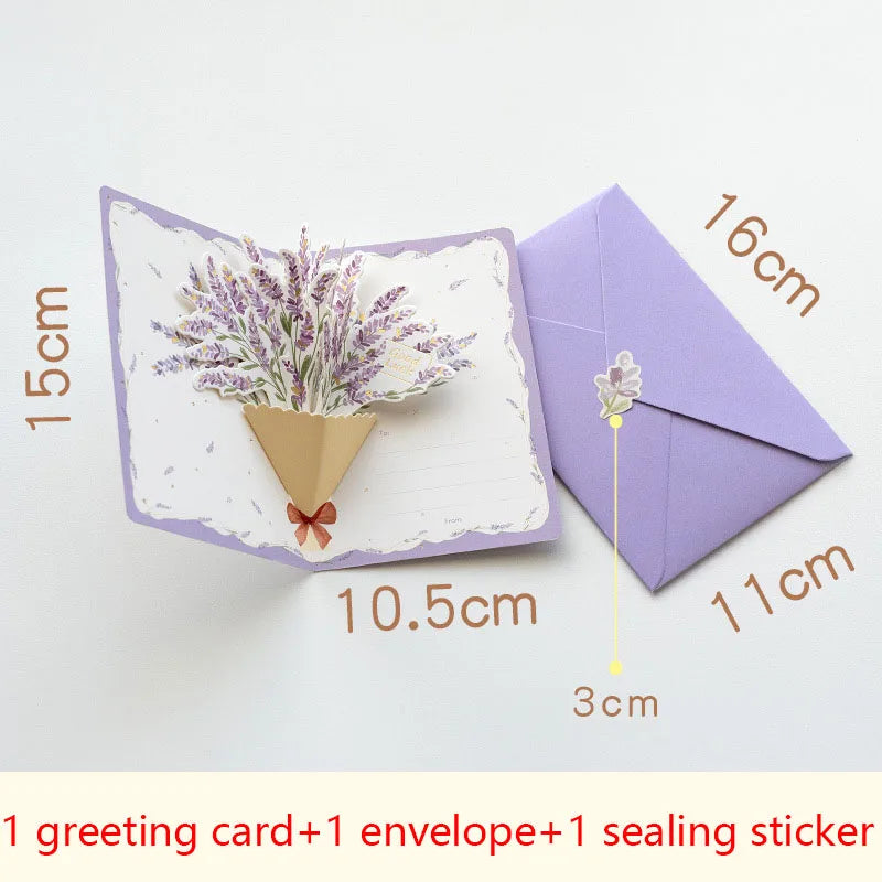 3D pop-up style creative minimalist greeting card original flower blessing card happy birthday party invitation letter gift