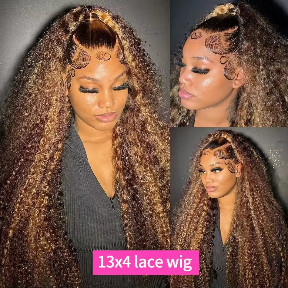 250Density Lace Front Deep Wave 30Inch Curly Highlight Wig Human Hair Honey Blonde 13x6 Hd Lace Frontal Wig Brazilian For Women