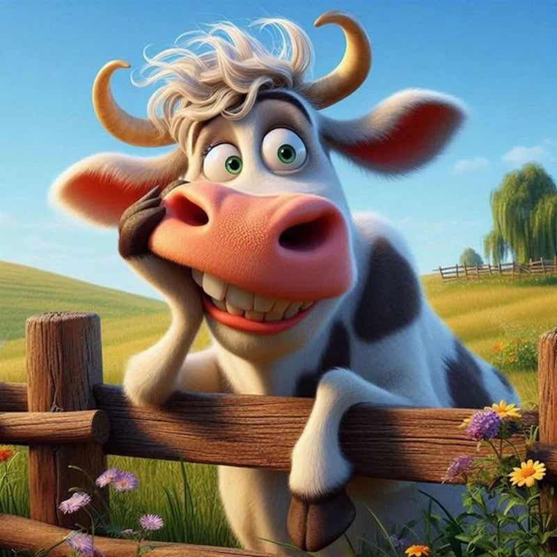 Cute Cow DIY Diamond Painting Kit Funny Ox Animals Pictures Diamond Embroidery Mosaic Oil Painting Handicraft Home Decor