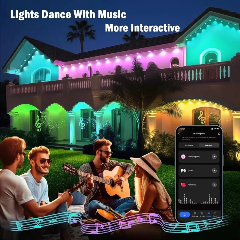 LED Lights 45M Permanent Outdoor Lights Smart RGBIC Eaves Festival Flashing Lighting Fairy String Christmas Holiday Decorations