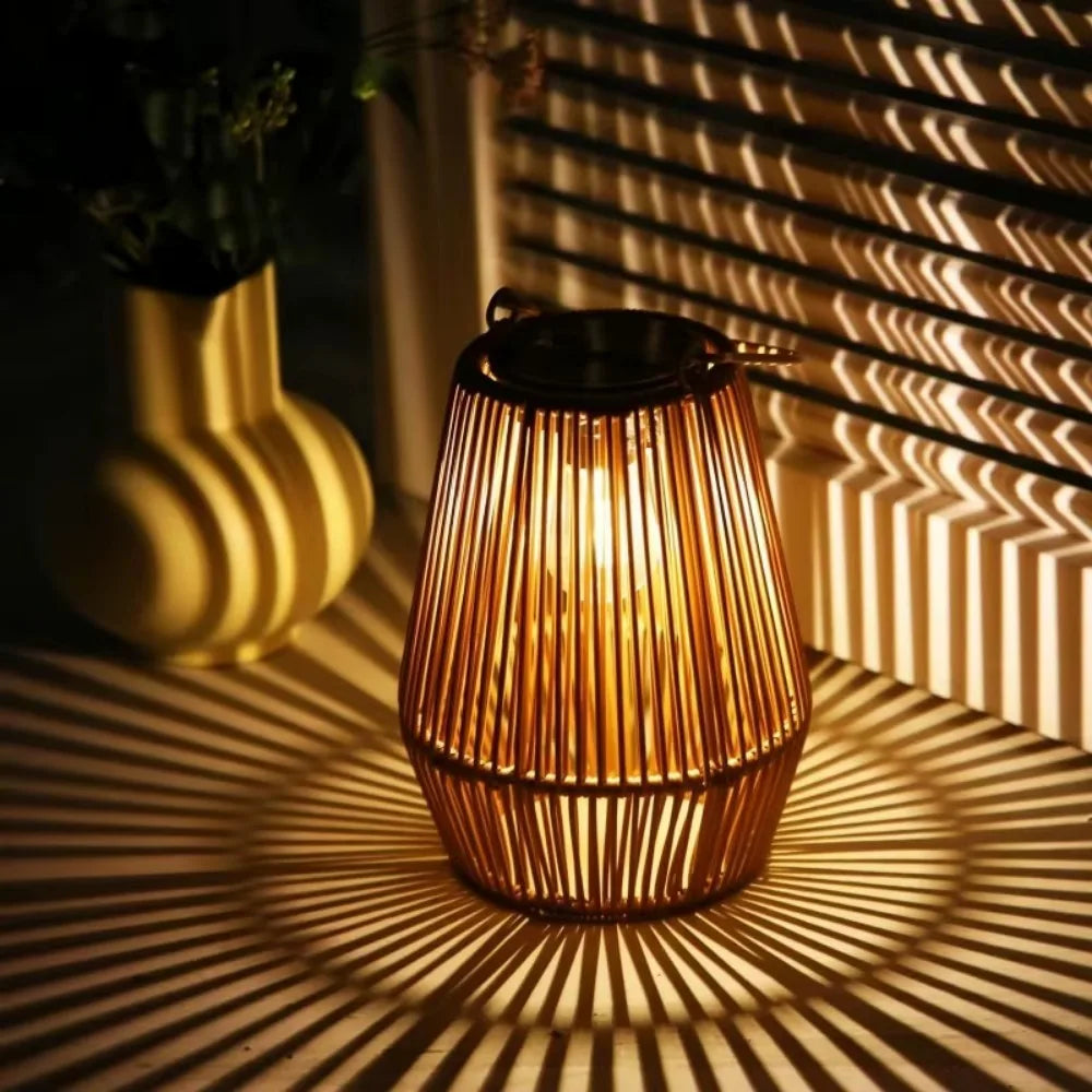 Outdoor Induction Hanging Handmade Woven Waterproof Solar Light, 0.6W Solar Tungsten Filament Lantern Yard Patio Street Light