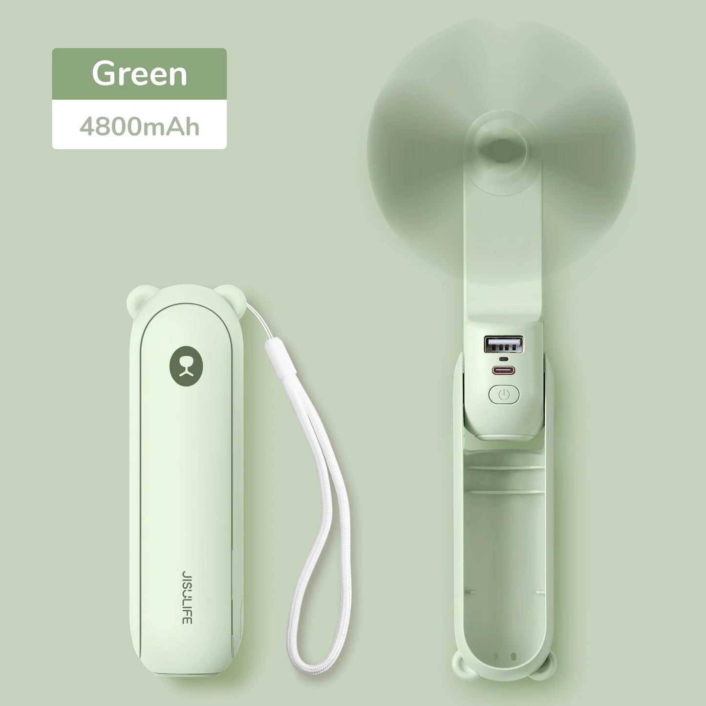 JISULIFE Portable Mini Handheld Fan USB 4500mA With Flash Light