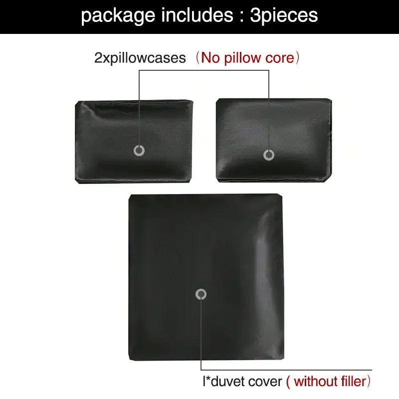 Silk Black 3pcs Satin Duvet Cover Bedding Set