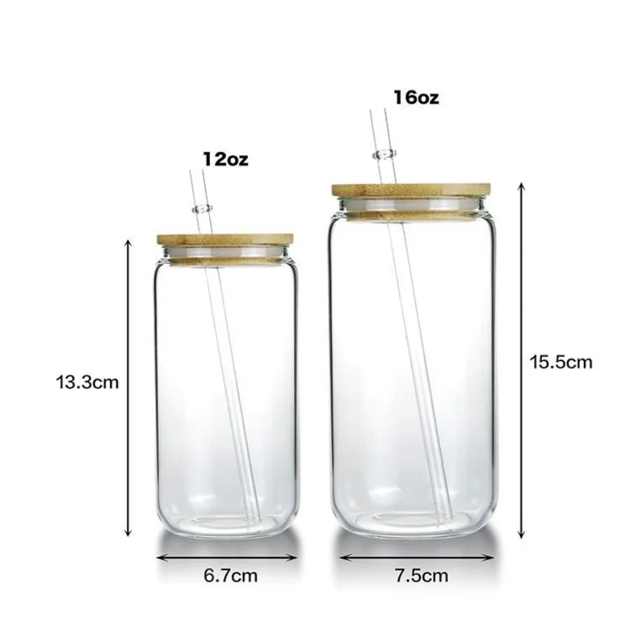 25PCS US stocked 16oz Sublimation Beer Can Shaped Glass Can with Bamboo Lid and Straw