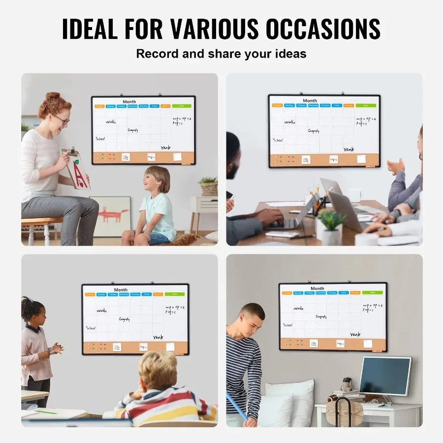 36x 24 Monthly Calendar Whiteboard and Cork Board Combo with Aluminum Frame