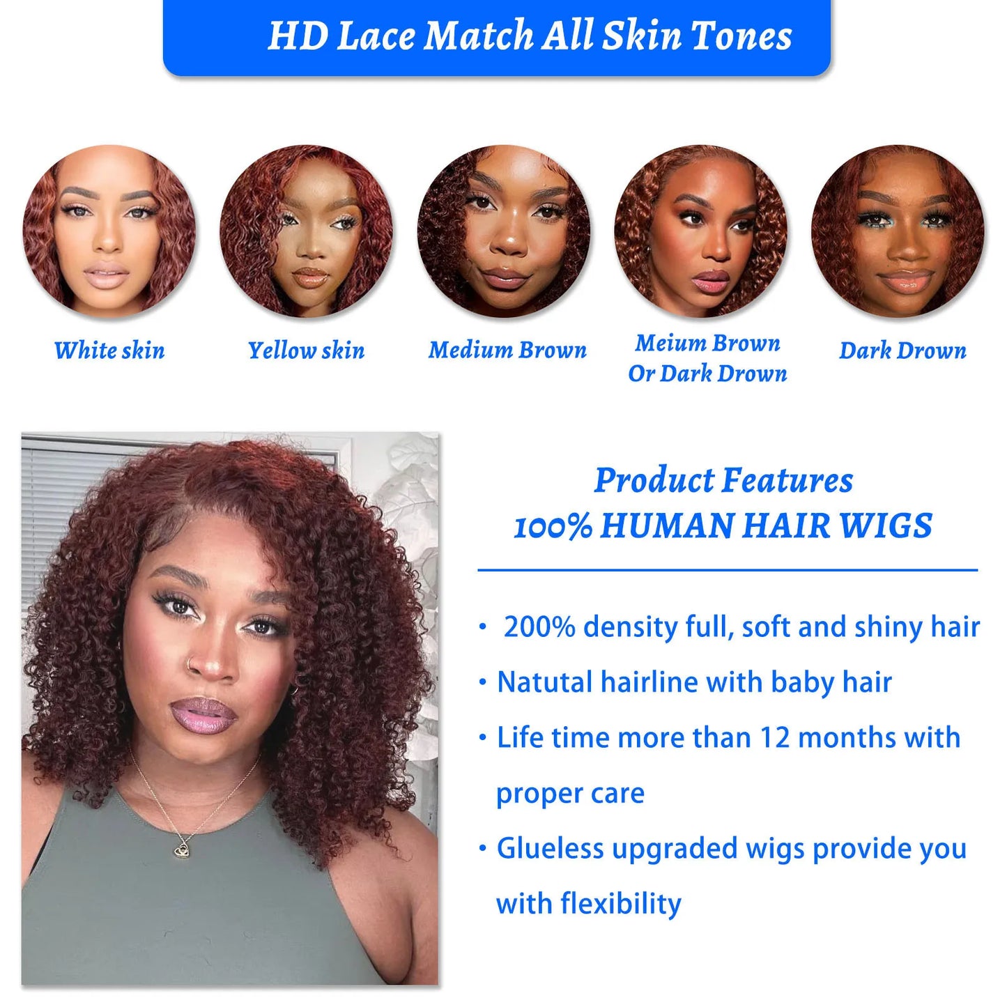 Short Bob Wigs Reddish Brown Curly Bob Wig Red Colored Lace Front Human Hair Wigs For Women Brazilian Pre Plucked Bob 12 14 Inch