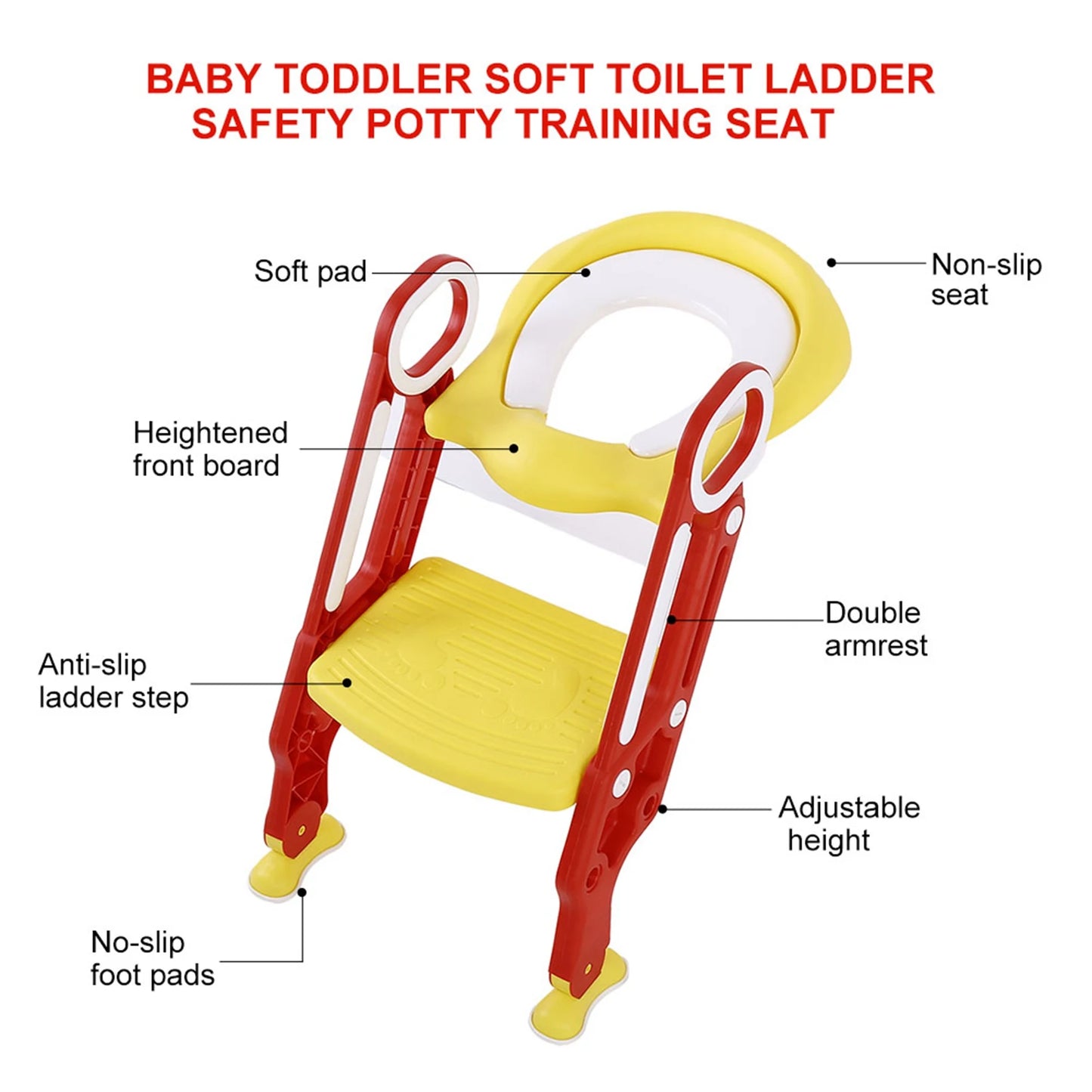 Baby Toddler Soft Toilet Chair Ladder Adjustable Safety Potty Training Seat (Red Yellow)