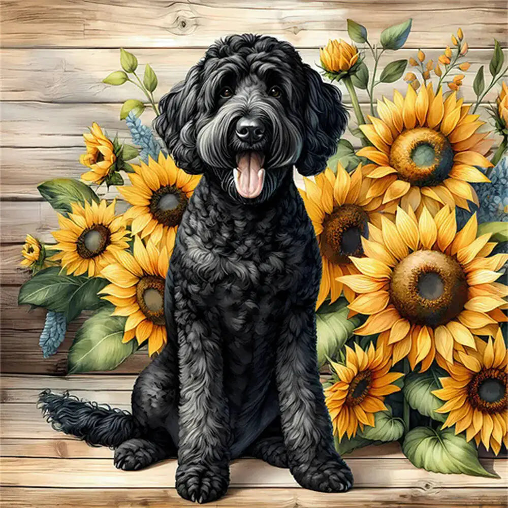 Huacan Diamond Mosaic Dog Animal Sunflower Flower Full Round Square Diamond Painting New Picture For Living Room Home Decoratio