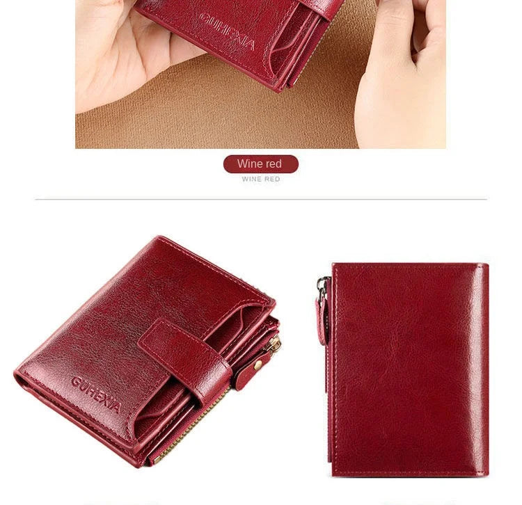 Fashion Vintage RFID Blocking Women Wallet Genuine Leather Fold The Zipper Wallet Credit Card Holder Coin Purse Wallet for Women