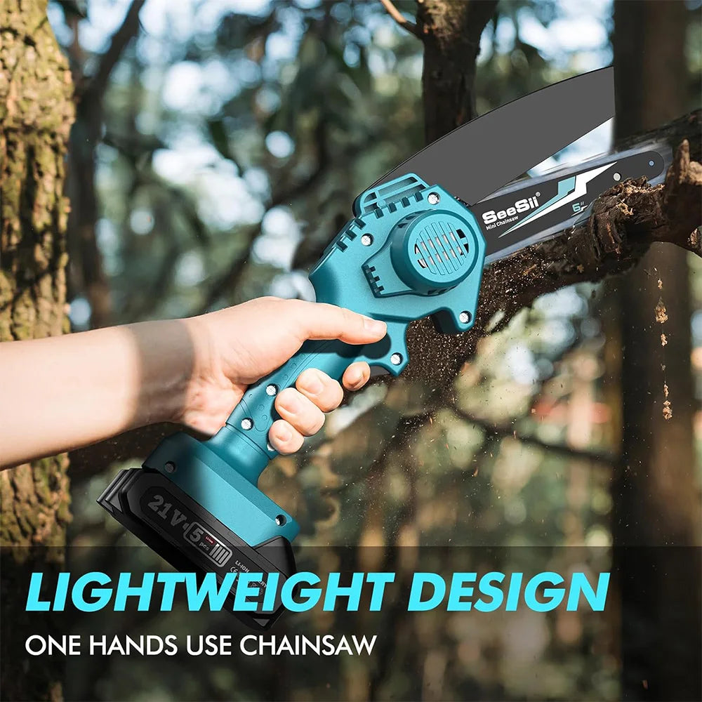 Seesii 6-inch Cordless Mini Chainsaw Handheld Electric Power Chain Saw for Tree Trimming Wood Cutting for Makita 18V Battery