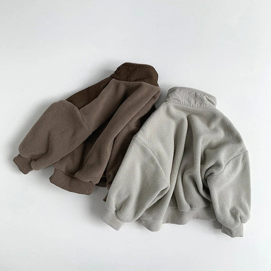 Kids Fleece Half-Zip Pullover, Unisex Winter Hoodie, Warm Colour Block Sweater