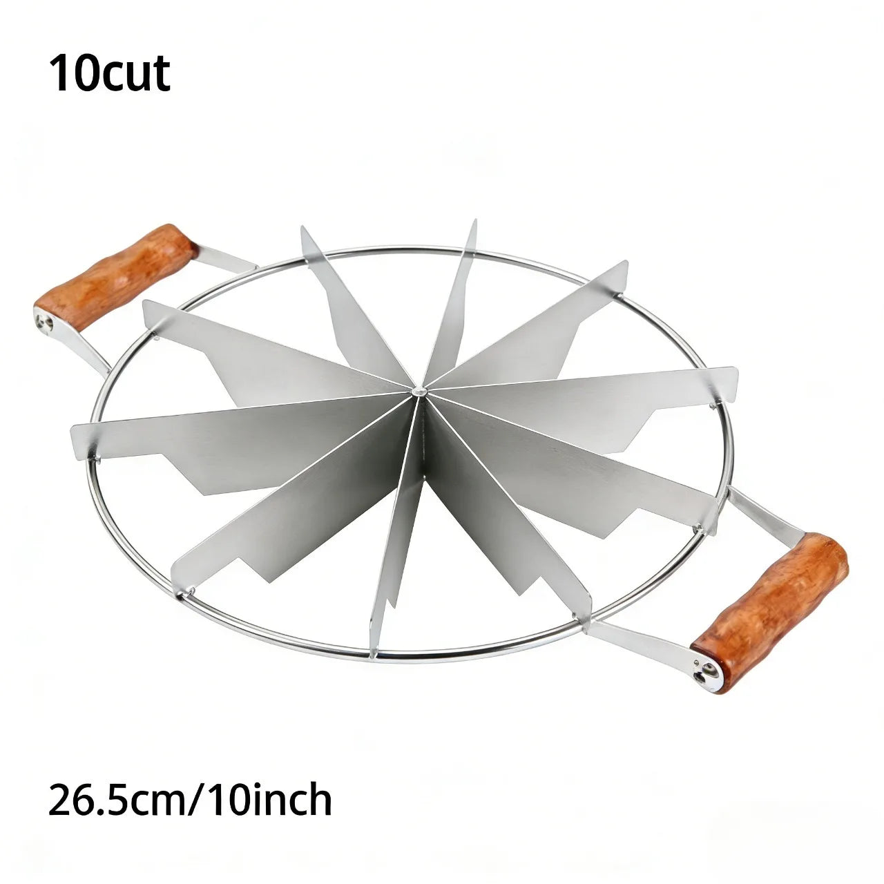 Stainless Steel Cake Slicer Divider with Wooden Handle, 6/10 Equal Portion Cutter for Pizza, Pie, Pastry, Baking Kitchen Tool