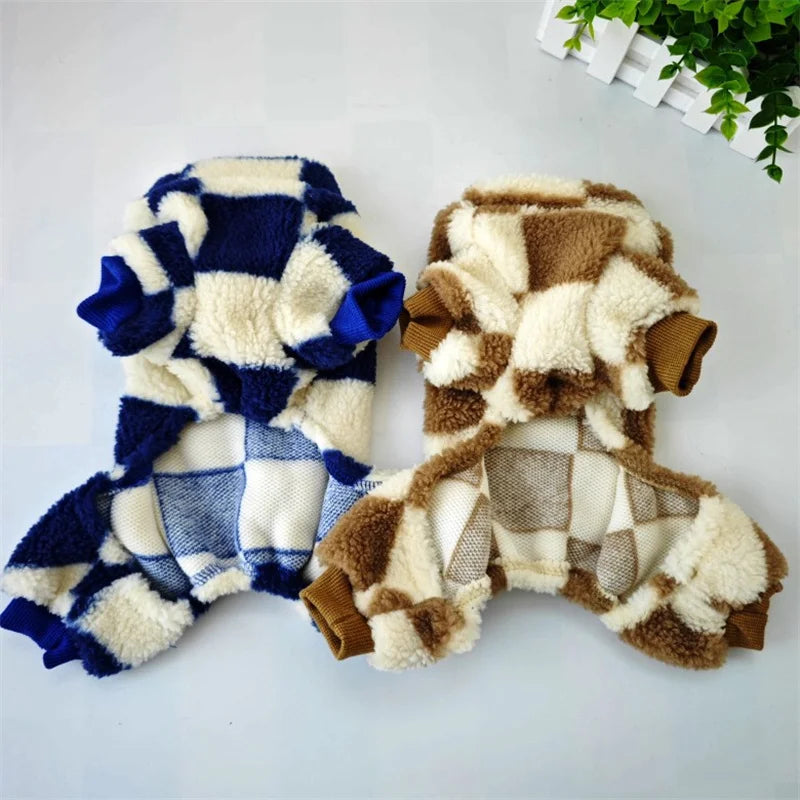 Plaid Winter Pet Jumpsuit – Warm Pajamas Overalls for Small Dogs, Pomeranians, Chihuahuas, and Puppies