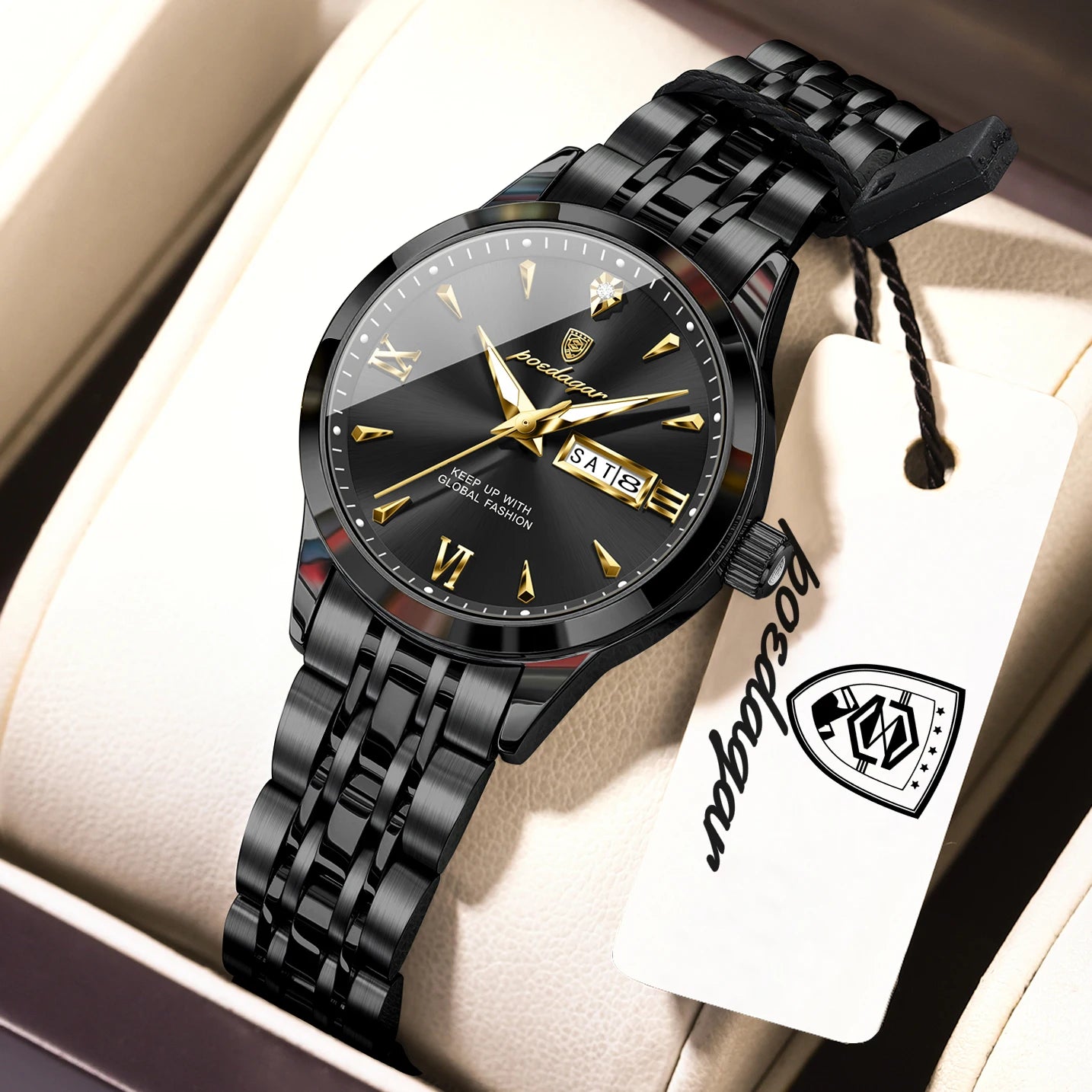 POEDAGAR Original Watch For Woman Waterproof Luminous Date Week Ladies Watch Stainless Steel Quartz Women's Watches Female Reloj
