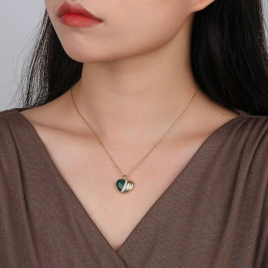 S925 Sterling Silver Malachite Love Necklace Female European And American Light Luxury Heart Pendant