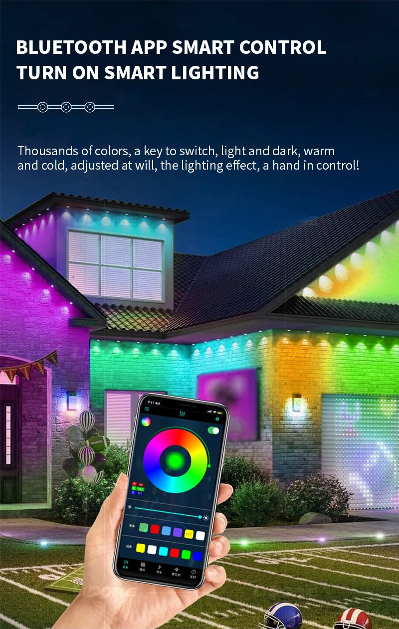 RGB Eaves LED Lights 45M 15M 30M 60M 90M Smart Bluetooth APP Permanent Outdoor Waterproof IP68 LED String Party Wedding Light