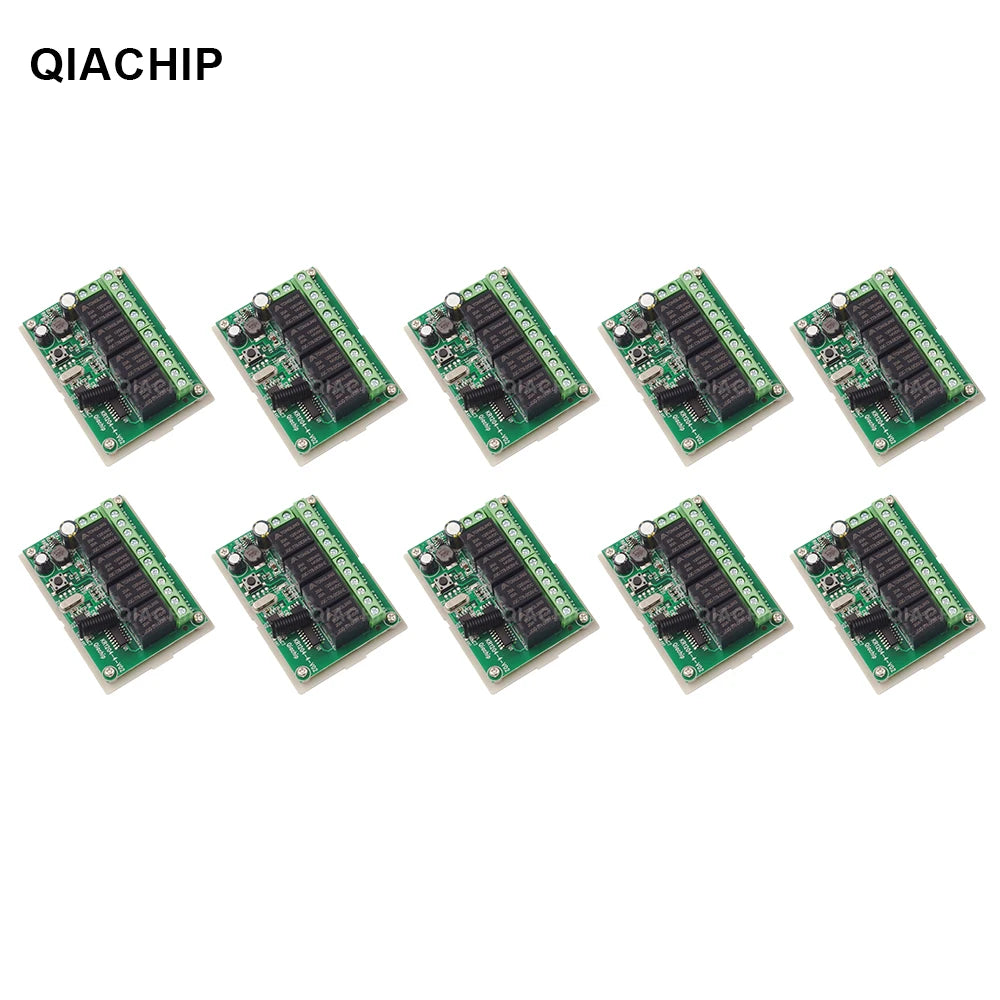QIACHIP 4CH 433.92MHz Relay Module – DC 5V/12V/24V/48V 10A Wireless Remote Control Switch for EV1527, DC Motor DIY