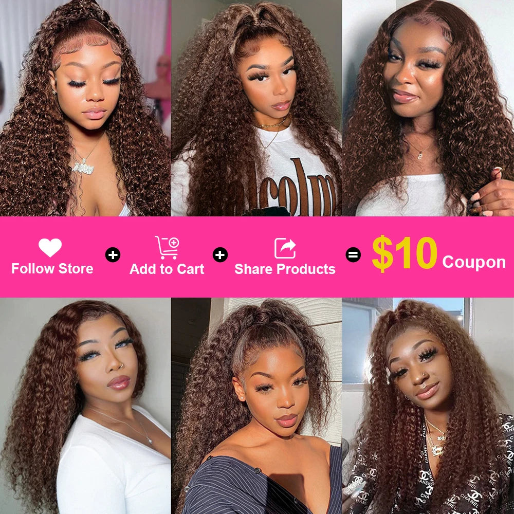 Curly Wig 13x4 Chocolate Brown Lace Front Wig 13x6 HD Transparent Lace Frontal Wig Colored Water Wave Human Hair Wigs For Women