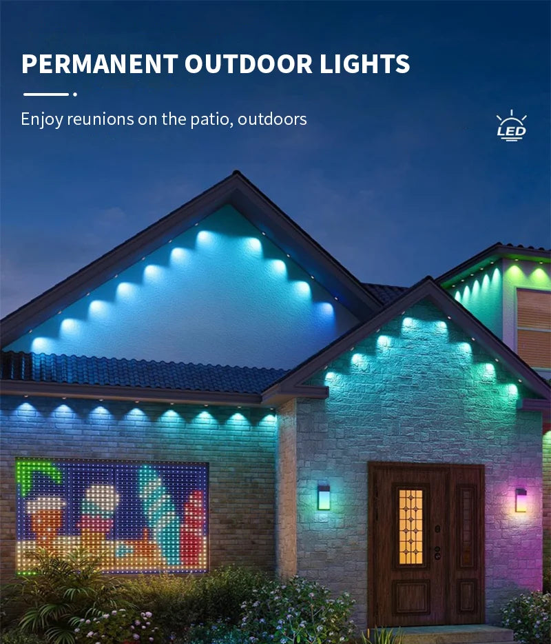 RGB Eaves LED Lights 45M 15M 30M 60M 90M Smart Bluetooth APP Permanent Outdoor Waterproof IP68 LED String Party Wedding Light