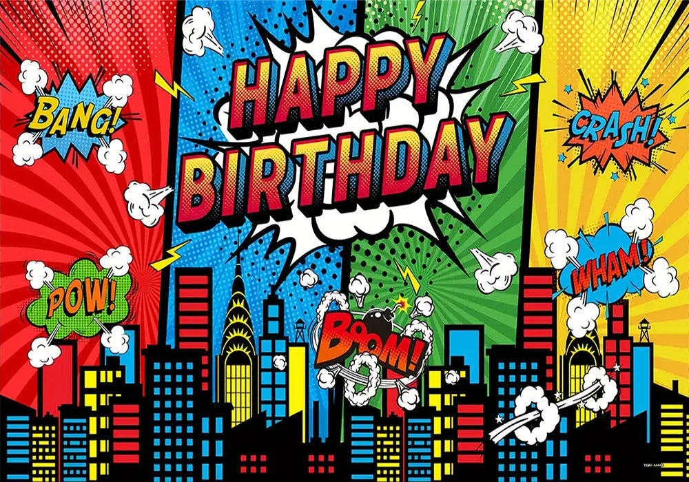 Superhero City Photo Background Children Baby Boy Birthday Party Photography Backdrop Wall Cake Table Decoration Banner
