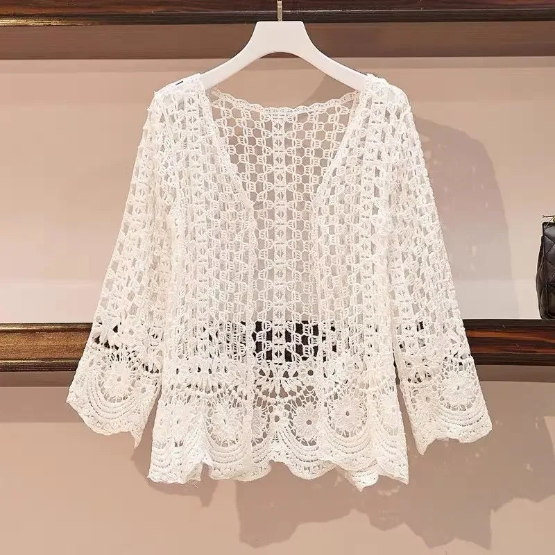 Casual Long Sleeve Lace Cardigan