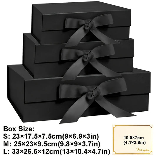 Pink/Black Magnetic Closure Gift Box with Raffia Gold Envelopes Wedding Birthday Jewelry Special Occasion Packaging JXB