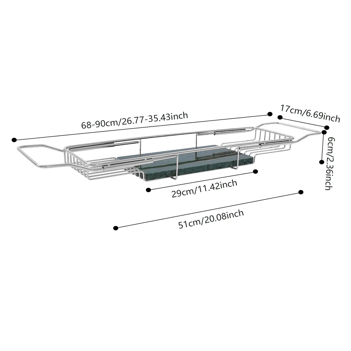 Expandable Stainless Steel Bathtub Tray, Bathtub Tray with Marble Board 68-90cm