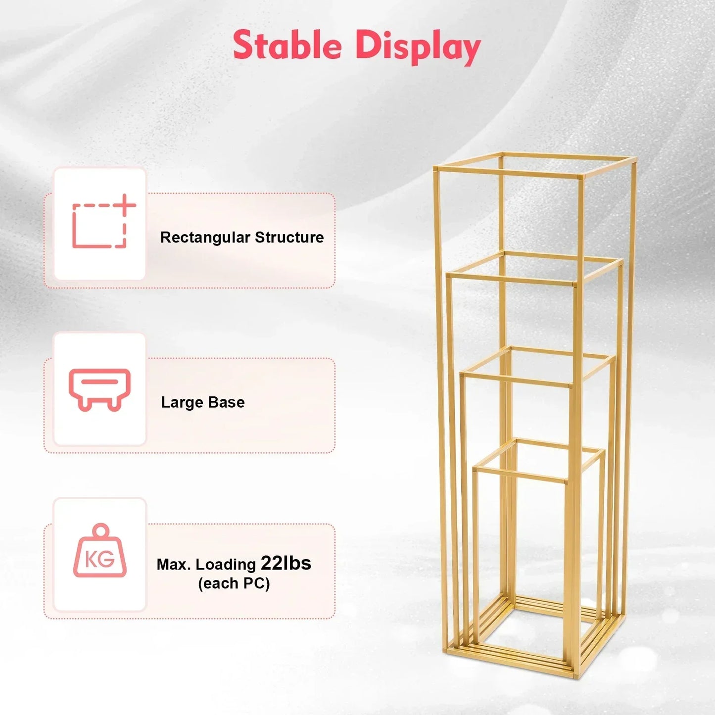 Bymaocar Metal Vase Column Stand, 23.6 in Gold Wedding Flower Stand Geometric Stands Centerpieces Vases Rectangular Display Rack