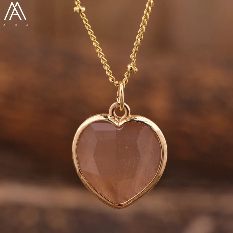 Natural Roses Quartz Heart Pendant Necklace For Women Elegant Romatic Gems Stone Necklace Jewelry Gifts Dropship
