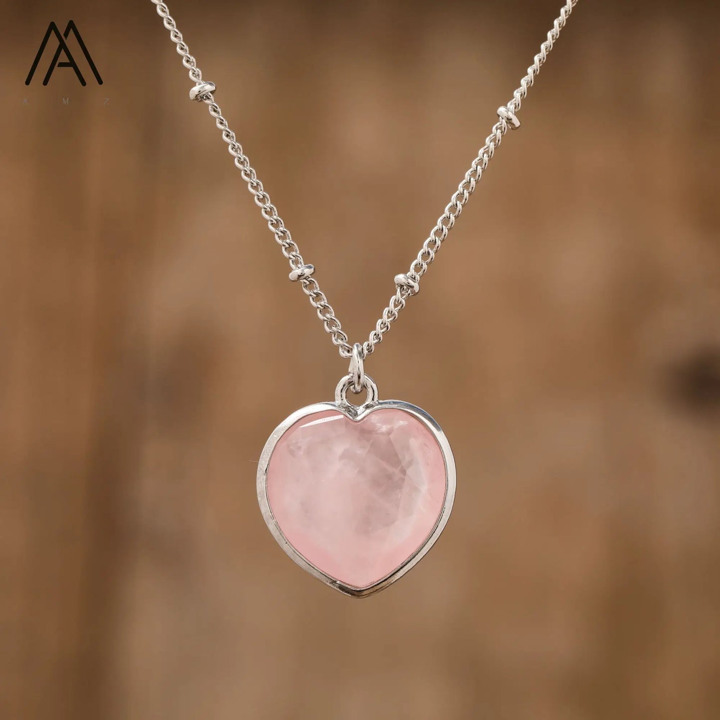 Natural Roses Quartz Heart Pendant Necklace For Women Elegant Romatic Gems Stone Necklace Jewelry Gifts Dropship