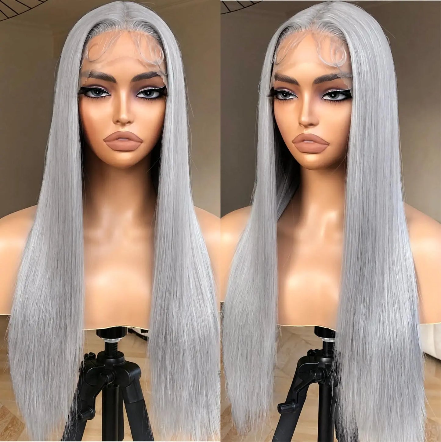 13x6 Straight Grey Lace Front Wig Human Hair Pre Plucked Remy Brazilian Silver Gray Lace Frontal Wig Body Wave Human Hair Wigs