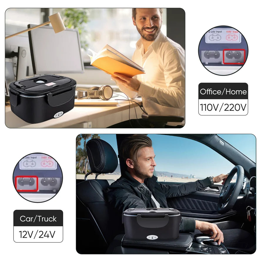 2 in 1 Car Home Portable Electric Lunch Box 12V/24V/110V/220V