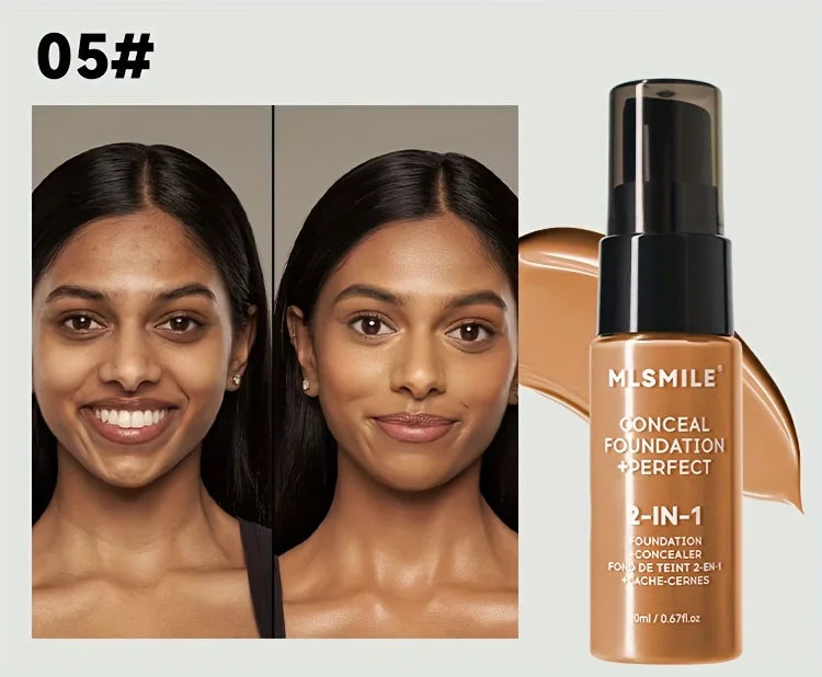 2-In-1 Oil Control Liquid Foundation & Concealer Full Coverage Long Lasting Waterproof Hydrating Brightening Base Makeup