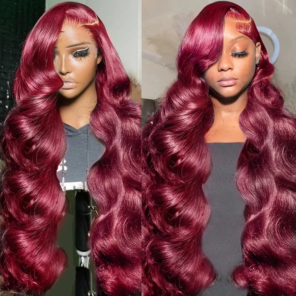 180% Density 13x4 Body Wave Hd Lace Frontal Human Hair Wig For Black Women Pre plucked 99j Lace Front Brazilian burgundy Wigs